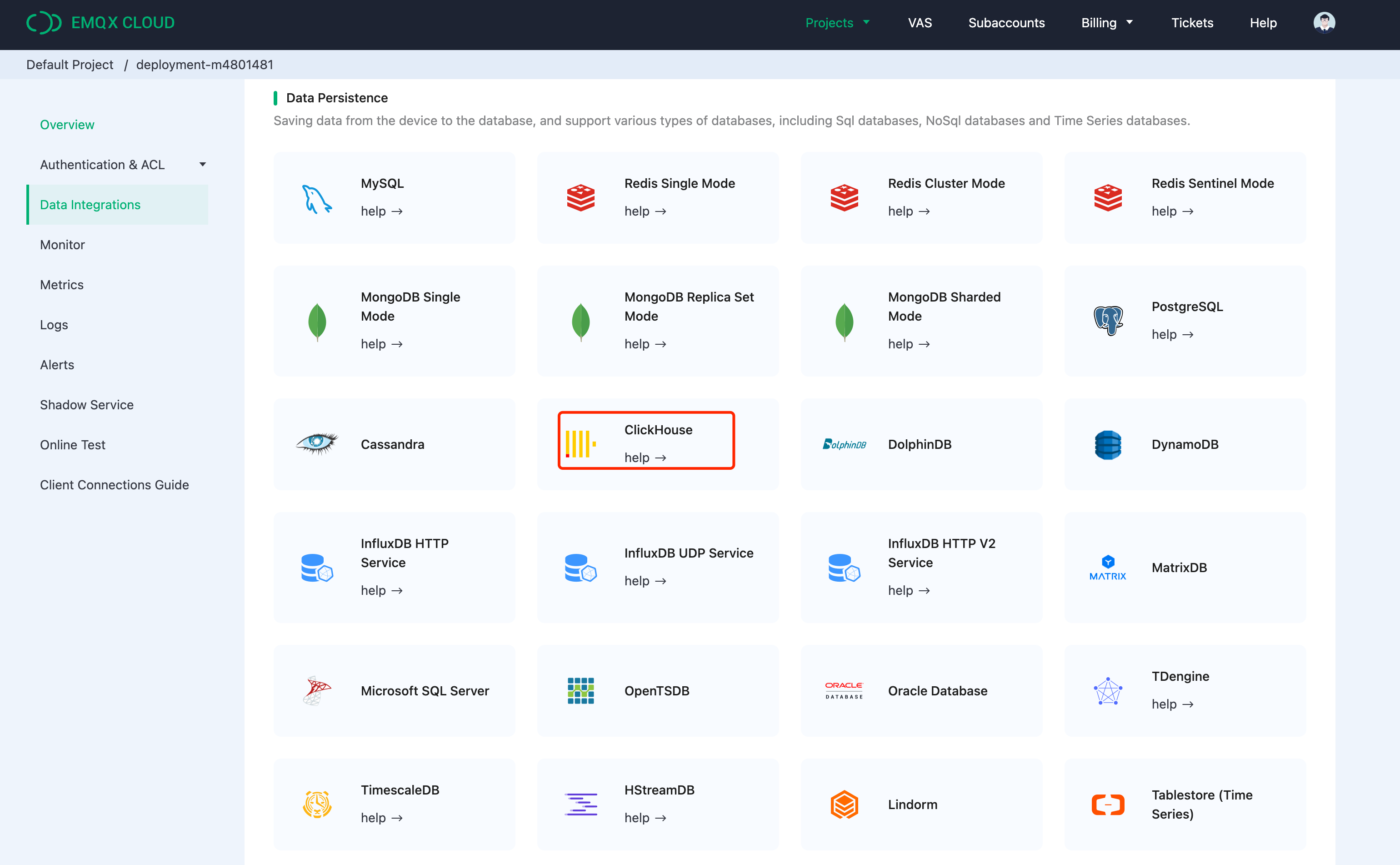 Информация о коннекторе EMQX Cloud ClickHouse Data Integration