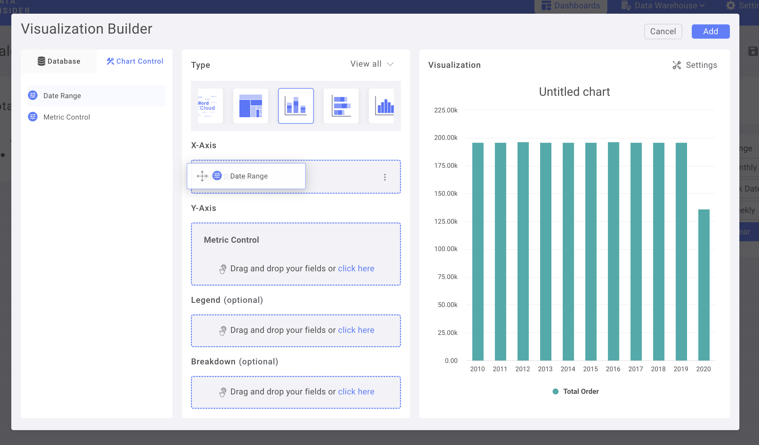 Настройка Chart Control с metrics на оси Y и диапазоном дат на оси X